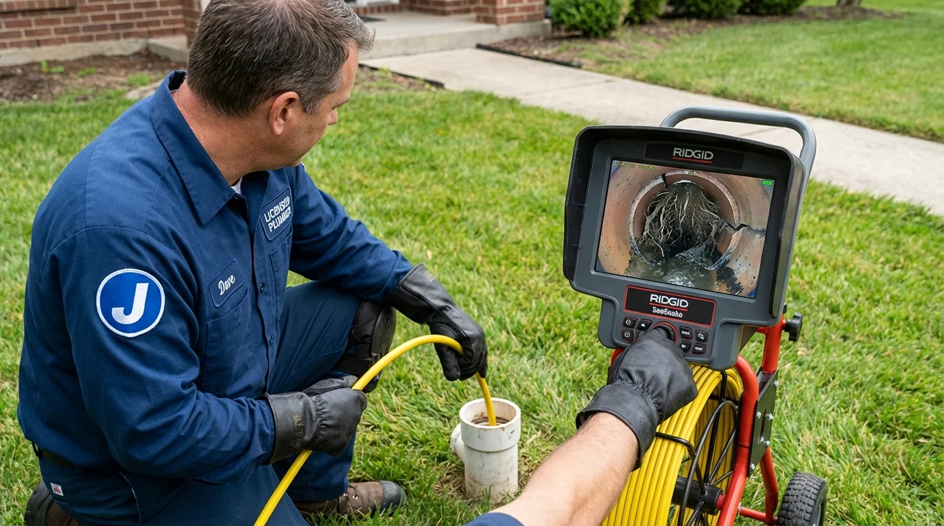 Sewer camera inspection being performed by Johns Plumbing LLC in Amelia