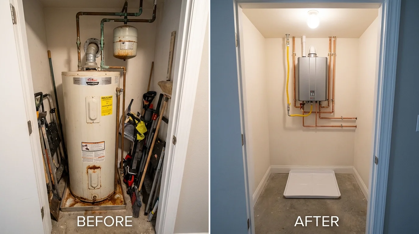 Tank water heater versus wall-mounted tankless unit comparison for Amelia, LA homeowners