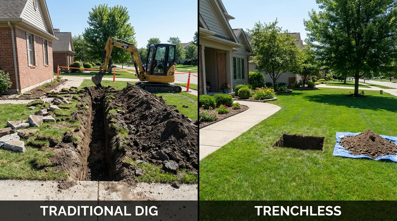 Trenchless sewer repair with minimal yard damage versus traditional excavation in Amelia, LA